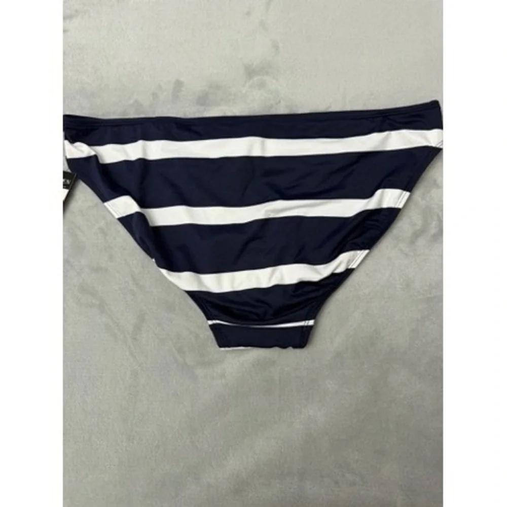 NWT Lauren Ralph Lauren Striped Ring Hipster Bikini Bottoms, Navy/White 10 $70
